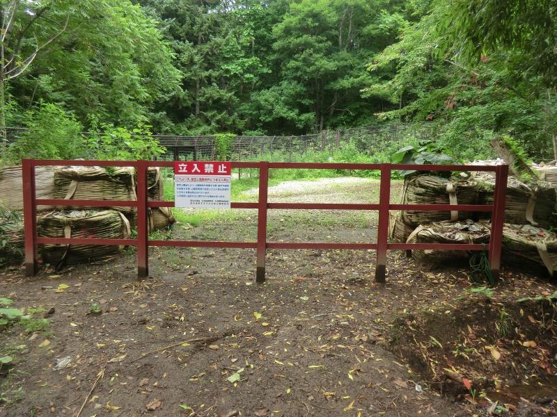 ゲート前駐車場：立入禁止柵を越えて行く